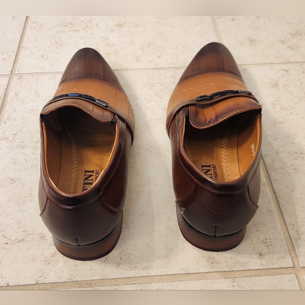 Mens Bittini Loafers Two Tone Brown Crocodile Leather Oxfords Loafers Size 11‎ - Picture 3 of 7